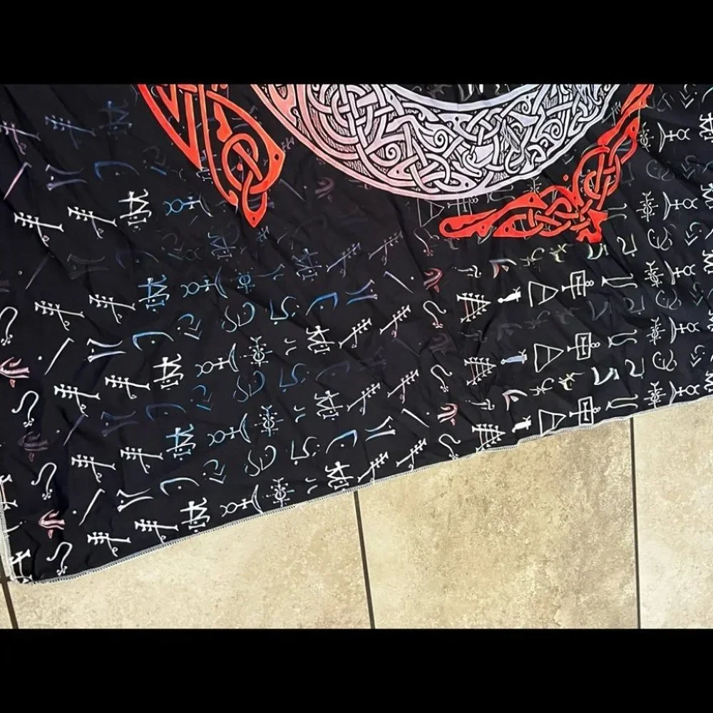 Black White and Red Nordic Norse Mythology Ruins Large Tapestry